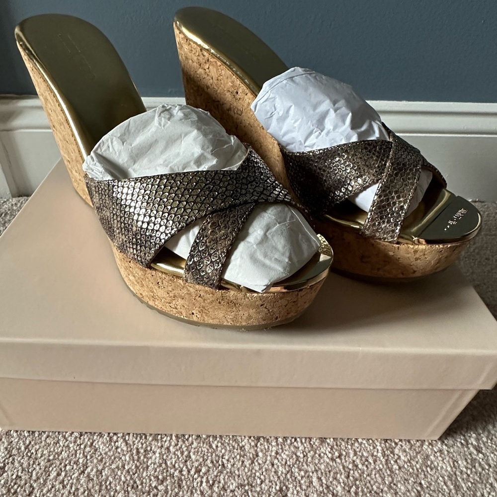 Jimmy Choo Perfume platform slide in Sahara, 38.5